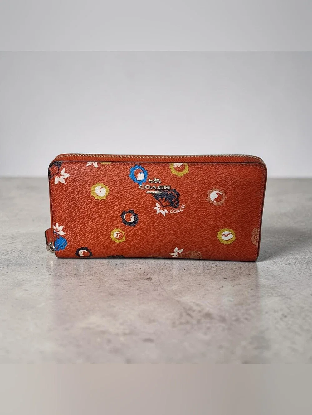Coach Carmine Red Floral Zip Around Wallet